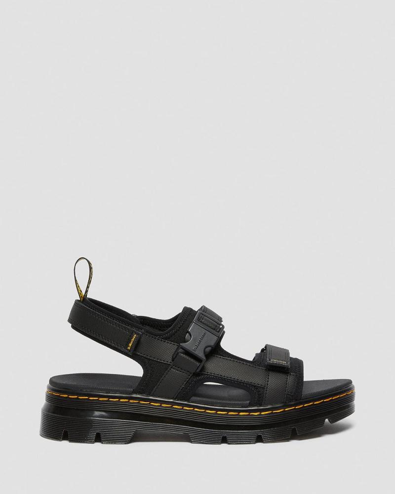 Black Men's Dr Martens Forster Webbing Strap Sandals | CA 637MQZ